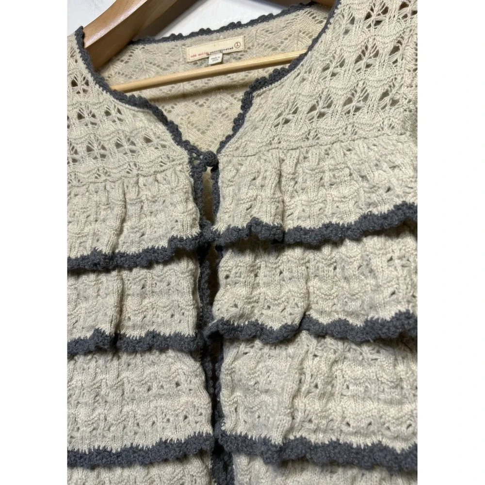Odd Molly Wool Open‎ Knit Crochet Cardigan Light Beige Gray Size S